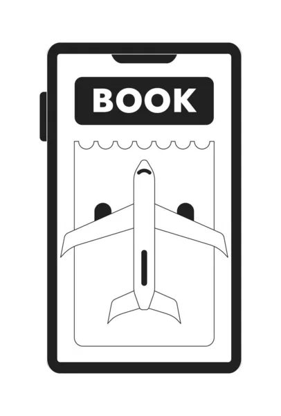 Reserva Bilhete Avião Line Telefone Celular Monocromático Conceito Vetor Spot — Vetor de Stock