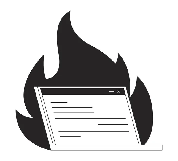 Digitale Burn Out Concept Vector Spot Illustratie Laptop Brand Cartoon — Stockvector