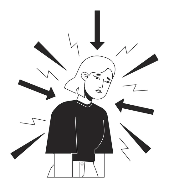 乱視障害Bwの概念ベクトルスポット図 不安攻撃の下でストレスの女性ウェブアプリUiデザインのための2D漫画のフラットラインモノクローム文字 編集可能なアウトラインヒーローイメージ — ストックベクタ