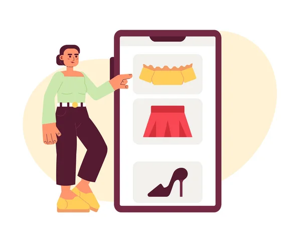 Frauen Kleidung Online Shopping Flache Konzept Vektor Spot Illustration Editierbare — Stockvektor