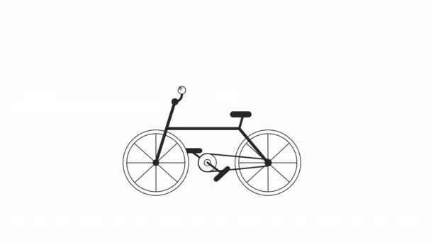 Animado Montar Bicicleta Icono Línea Delgada Blanco Negro Imágenes Vídeo — Vídeos de Stock
