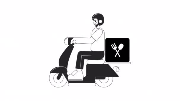 Entrega Alimentos Animação Moped Kit Refeições Motorista Correio Equitação Scooter — Vídeo de Stock