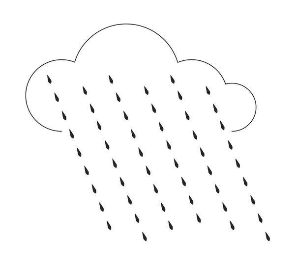 雨滴フラットライン黒白ベクトルオブジェクトと白い雲 雨が降る 編集可能な漫画スタイルのアイコン ウェブグラフィックデザインとアニメーションのためのシンプルな絶縁型アウトラインスポットイラスト — ストックベクタ