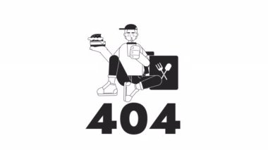 Teslimat molası bw 404 animasyon. Fast food restoranı çalışanı. Boş eyalet 4K video konsept görüntüleri alfa kanal şeffaflığı ile. Web sayfası için tek renkli hata flaş iletisi bulunamadı, UI tasarımı