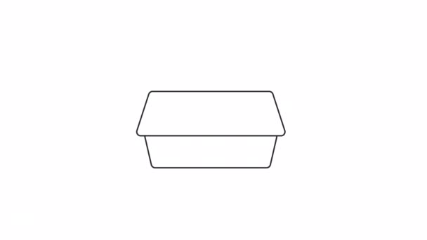 Geanimeerde Stuiterende Lunchbox Zwart Wit Dunne Lijn Icoon Video Beeldmateriaal — Stockvideo