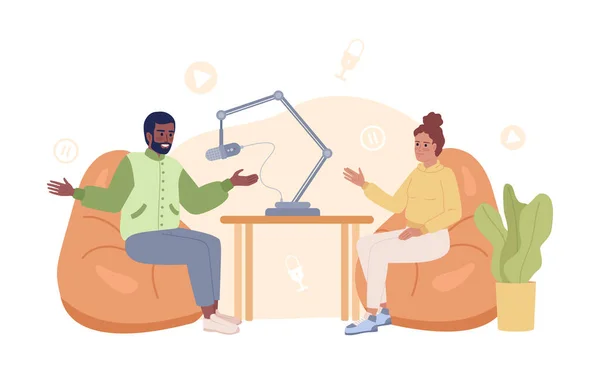 Podcast Vídeo Vetor Isolado Ilustração Spot Streamers Vivo Falando Cadeiras —  Vetores de Stock