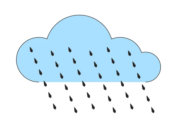 雨の雲がフラットラインカラーベクトルオブジェクトをドロップします 雨の日 水滴だ 白で編集可能な線形アイコン ウェブグラフィックデザインやアニメーションのためのシンプルなアウトライン漫画スタイルのスポットイラスト — ストックベクタ