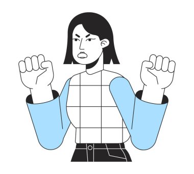 Öfke sorunu olan stresli kadın düz çizgi renk vektörü karakteri. Düzenlenebilir basit taslak yarım vücut insan beyaz üzerine. Web grafik tasarımı ve animasyonu için zihinsel bozukluk çizgi film nokta çizimi