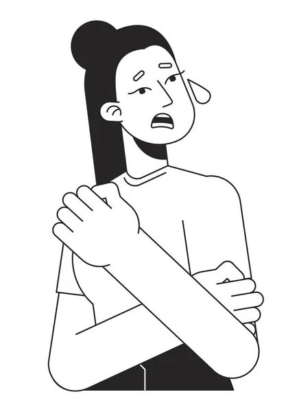 Mulher Perturbada Abraçando Chorando Linha Plana Personagem Vetor Branco Preto —  Vetores de Stock