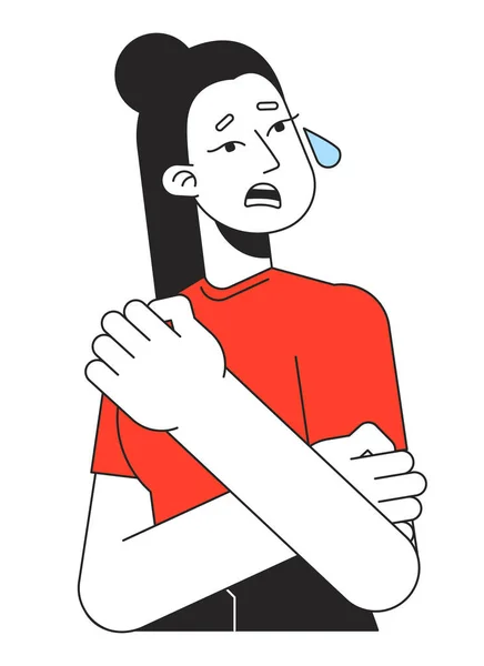 Zdenerwowana Kobieta Obejmująca Się Płacząca Płaska Linia Koloru Wektor Postaci — Wektor stockowy