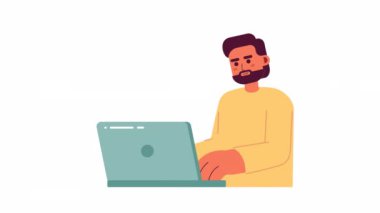 Çevrimiçi mağaza animasyonunda çıkış. Kartviziti olan animasyon erkek müşteri 2D karikatür düz karakter için ödeme yapıyor. Web tasarımı için alfa kanal şeffaflığı ile beyaz üzerine 4K video konsept görüntüleri