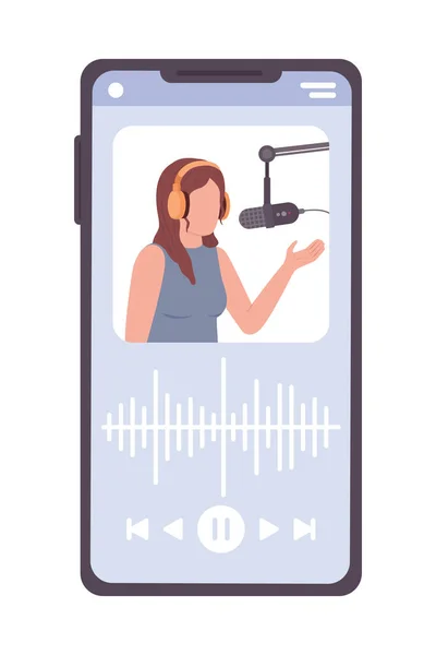 Akıllı Telefon Yarı Düz Renk Vektör Aygıt Ekranında Podcast Bölümü — Stok Vektör