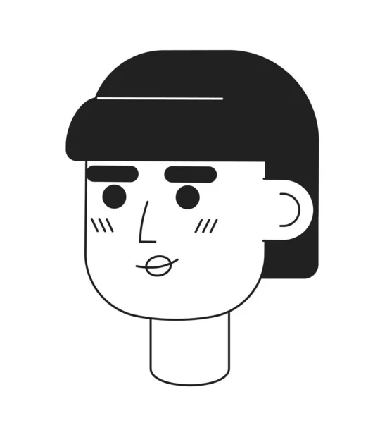 拘束笑顔単色フラットベクトル文字頭を持つ美しい女性 編集可能な黒の白い漫画の顔の感情 手描き線形インクスポットイラスト用Webグラフィックデザイン アニメーション — ストックベクタ