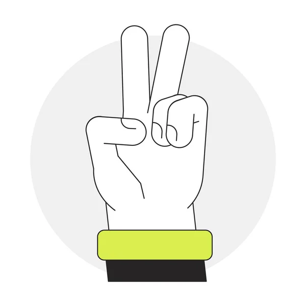 平和指フラットラインベクトルスポットイラスト Vサイン2D漫画のアウトラインを表示するWeb Uiデザインのホワイトに手を直接表示します 勝利のジェスチャー ヒッピーシンボル編集可能な隔離されたカラフルなヒーローイメージ — ストックベクタ
