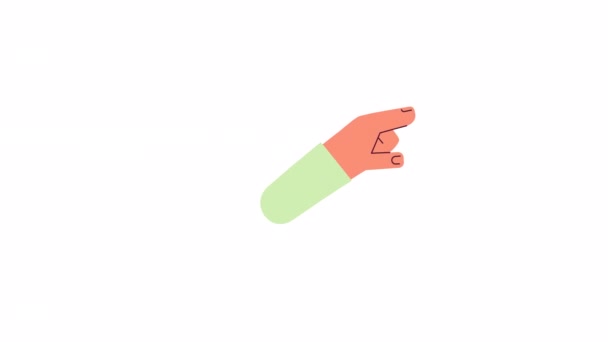 动画食指侧面触摸 用食指拍手在白色背景上指向孤立的2D卡通平面预览手4K视频镜头 具有Alpha通道透明度 用于网页设计 — 图库视频影像