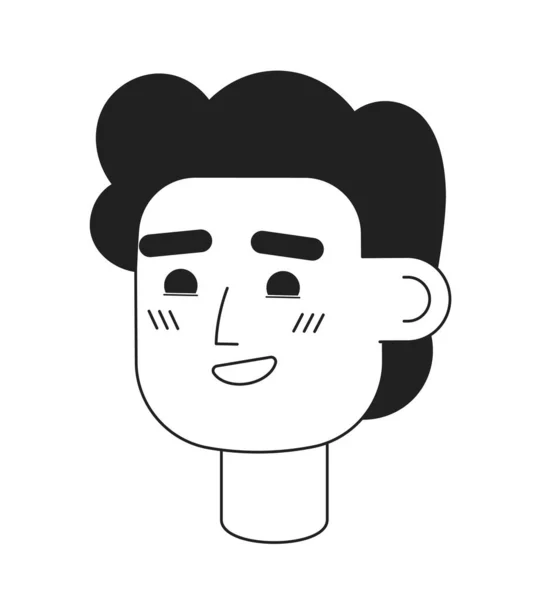 ふわふわの髪型のモノクロームのフラットベクトルキャラクターヘッドで若い男を泡立てます 編集可能な黒の白い漫画の顔の感情 手描き線形インクスポットイラスト用Webグラフィックデザイン アニメーション — ストックベクタ