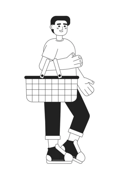 Smiling Client Masculin Avec Panier Monochrome Plat Caractère Vecteur Shopper — Image vectorielle