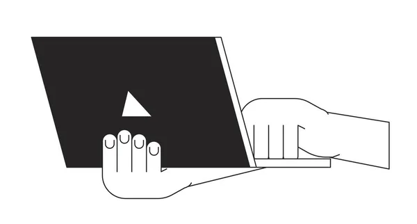 Холдинг Ноутбук Крупным Планом Векторной Точечной Иллюстрации Клавиатуре Двухмерный Мультик — стоковый вектор