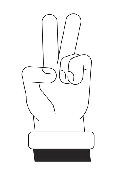 平和指Bwベクトルスポットイラスト 勝利サインを表示する2D漫画のフラットラインは Web Uiデザインのための白に手を単色表示します ヒッピーシンボル編集可能な隔離されたアウトラインヒーローイメージ — ストックベクタ