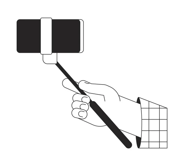 Holding Selfie Stick Smart Phone Closeup Vector Spot Illustration Take — Stock Vector