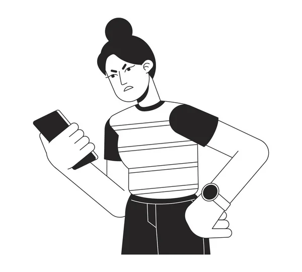 Donna Irritata Scontroso Guardando Telefono Vettoriale Spot Illustrazione Stringere Smartphone — Vettoriale Stock