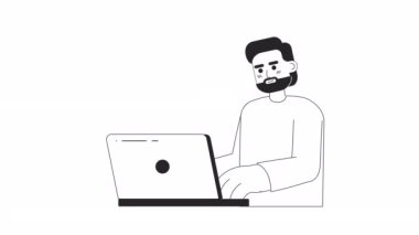 Estore bw animasyonunu kontrol et. Kartviziti olan animasyon erkek müşteri 2D düz tek renkli ince çizgi karakteri için ödeme yapıyor. Web tasarımı için alfa kanal şeffaflığına sahip 4K video konsept görüntüleri