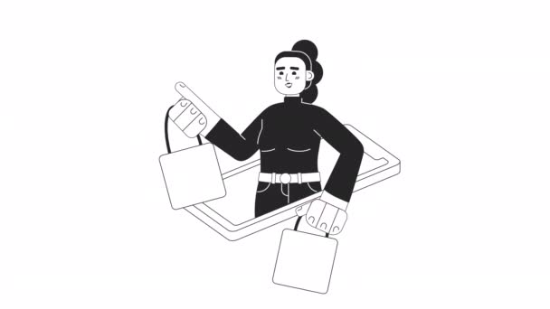 온라인 쇼핑몰로 온라인 쇼핑몰입니다 그녀는 부티크 가방을 스마트폰 단색의 애니메이션을 — 비디오