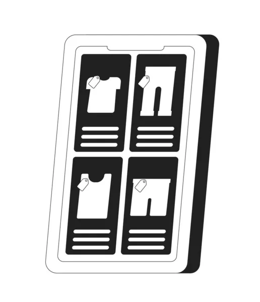 带有服装店单色平面矢量对象的手机 商店平台 可编辑的黑白细线图标 用于网页平面设计和动画的简单卡通剪贴画 — 图库矢量图片