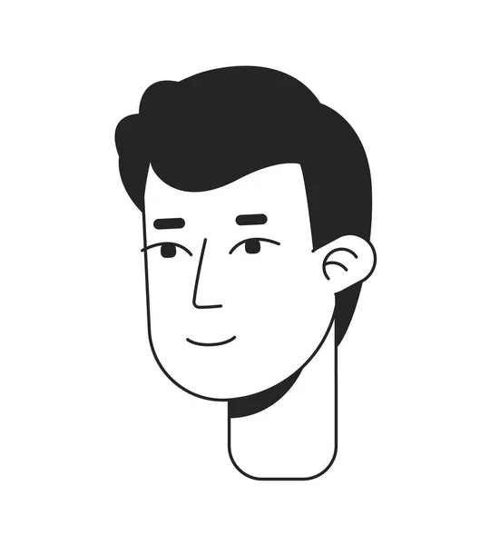 平和な笑顔のモノクロフラット線形文字頭を持つハンサムな若い男 いい奴だ 編集可能なアウトラインハンドは 人間の顔のアイコンを描いた 2D漫画スポットベクトルアバターイラストForアニメーション — ストックベクタ