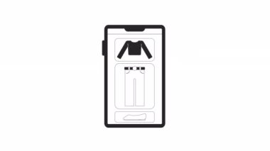 Animasyon bw dolap uygulaması telefonda. Akıllı telefon ekranı 2D karikatür monokrom düz animasyon. Web tasarımı için alfa kanal şeffaflığı ile 4K video konsept görüntüleri oluşturuluyor