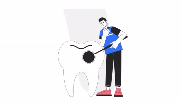 Εμψύχωση Στοματικής Υγιεινής Κινούμενο Ασιατικό Αρσενικό Οδοντίατρο Καρτούν Επίπεδη Χρώμα — Αρχείο Βίντεο