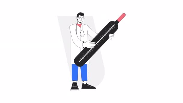 Médico Segurando Animação Termômetro Médico Animado Desenho Animado Personagem Linha — Vídeo de Stock
