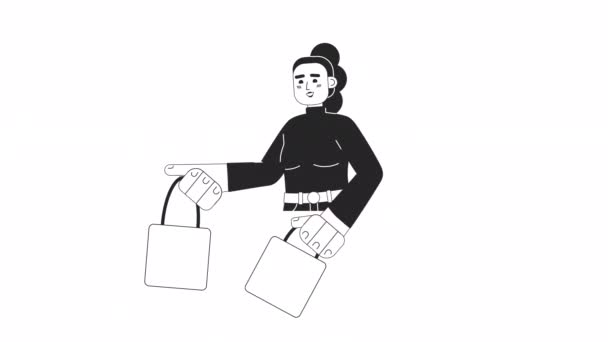Animado Feliz Comprador Sostiene Bolsas Mujer Joven Después Animación Viernes — Vídeos de Stock