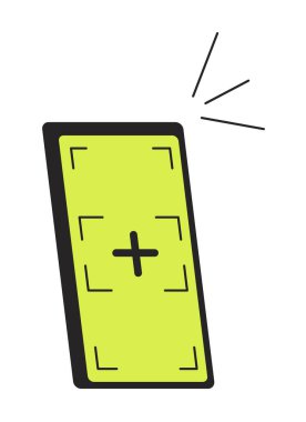 Telefon düz çizgi renk izole vektör nesnesi ile fotoğraf çekmek. Cep telefonuyla fotoğraf çekiyor. Beyaz arkaplanda düzenlenebilir resim. Web tasarımı için basit ana hatlı karikatür nokta çizimi