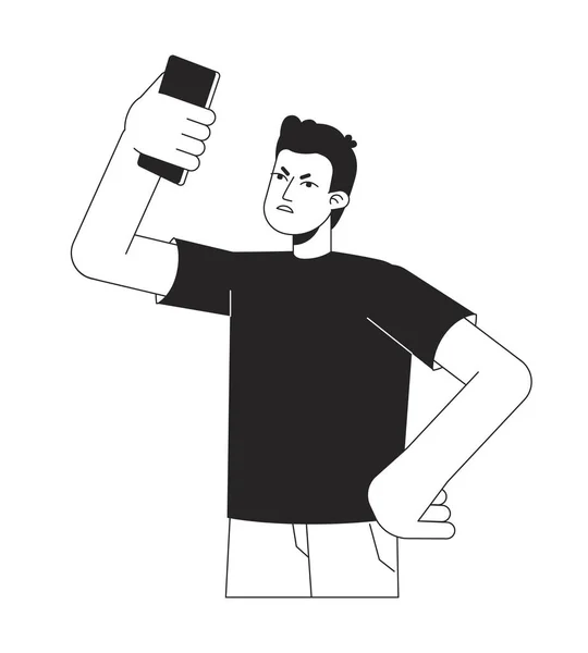 Genervter Mann Sucht Signal Mit Telefon Vektor Spot Illustration Cartoon — Stockvektor