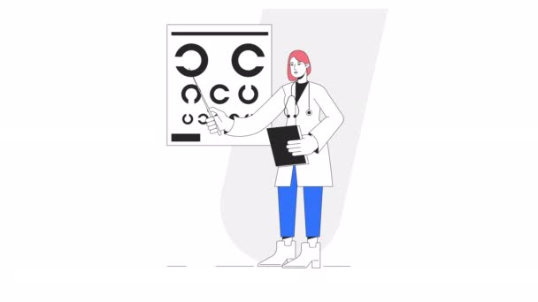 Vision Eye Test Animation Animé Femme Ophtalmologiste Dessin Animé Personnage — Video