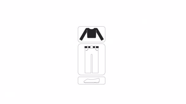Анимированная Одежда Соответствующая Дисплею Черно Белая Тонкая Линия Иконка Видео — стоковое видео