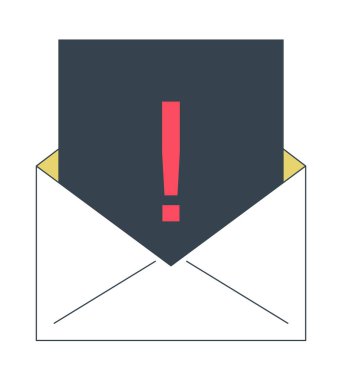 Elektronik spam düz çizgi konsept vektör nokta çizimi. E- posta uyarısı. Ünlem işareti zarfı 2D çizgi film ana hatları Web UI tasarımı için. E- posta pazarlaması düzenlenebilir renkli kahraman imajı