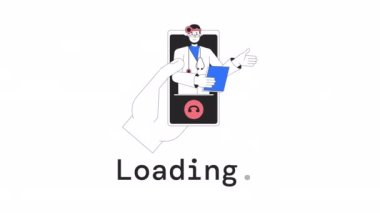 Teletıp yükleyicisi animasyonu. Akıllı telefondaki çevrimiçi doktor. 4K video görüntüsü. UI, UX web tasarımı için alfa kanal şeffaflığı ile izole edilmiş dış hat renk yükleme animasyonu