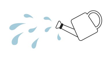 Sulama konservesi tek renkli düz vektör nesnesi döker. Bahçıvan ekipmanları. Bitkilerin sulanması. Düzenlenebilir siyah beyaz çizgi simgesi. Web grafik tasarımı için basit bir karikatür klibi resim çizimi