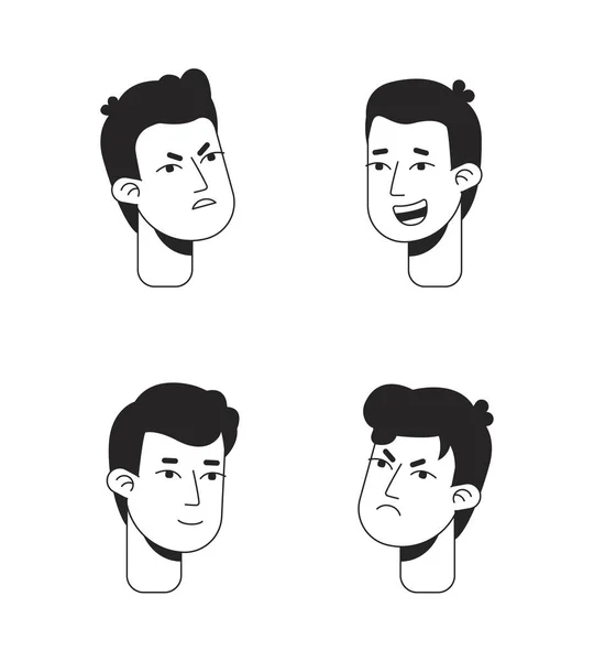 Hombres Expresando Emociones Monocromo Plana Lineal Cabezas Personaje Conjunto Hombres — Vector de stock