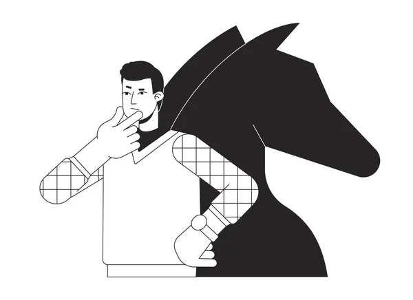 Брендинговая Стратегия Концептуальная Векторная Точечная Иллюстрация Человек Шахматным Рыцарем Мультфильм — стоковый вектор
