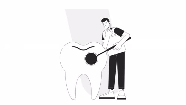 Animace Zubní Hygieny Animovaný Asijský Zubař Plochý Monochromatický Tenký Čárový — Stock video