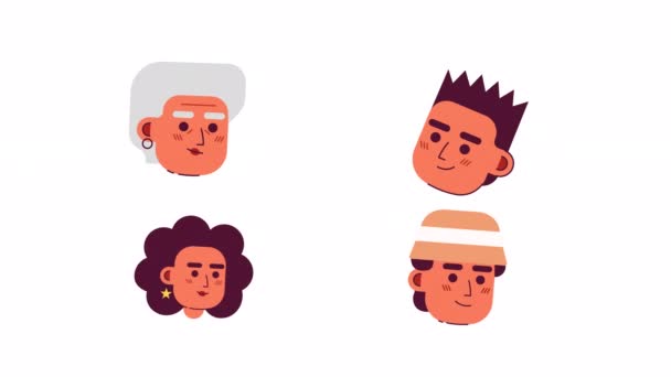 Caras Amistosas Iconos Paquete Animación Diferentes Edades Avatares Animados Personajes — Vídeos de Stock