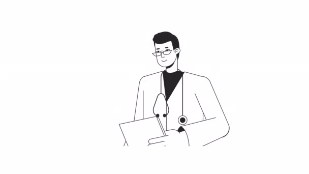 Анімовані Удари Посміхаються Чоловічому Лікарю Лікар Азіатської Людини Тримає Панель — стокове відео