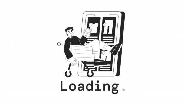 Mobile Commerce Loader Animation Shopping Vêtements Avec Smartphone Message Flash — Video
