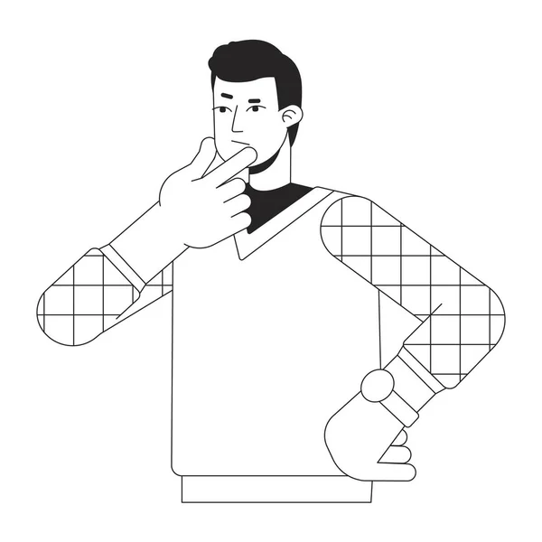 Vネックセーターベストフラットライン黒白ベクトル文字を身に着けている思考マネージャー 編集可能なアウトライン半体の人 ウェブグラフィックデザインのための男性シンプルな漫画の孤立スポットイラストを考える — ストックベクタ