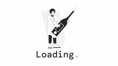 Vücut sıcaklığı bw yükleyici animasyon. Erkek doktor termometreyi tutuyor. 4K video görüntüsü. UI, UX web tasarımı için alfa kanal şeffaflığı ile izole edilmiş monokrom yükleme animasyonu