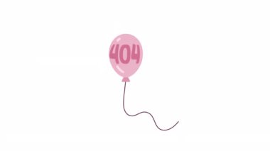 Yüzen balon 404 hata animasyonu. Doğum günü partisi. Gökyüzünde balon. Boş eyalet 4K video konsept görüntüleri alfa kanal şeffaflığı ile. UI, UX web tasarımı için renkli sayfa flaş ileti bulunamadı