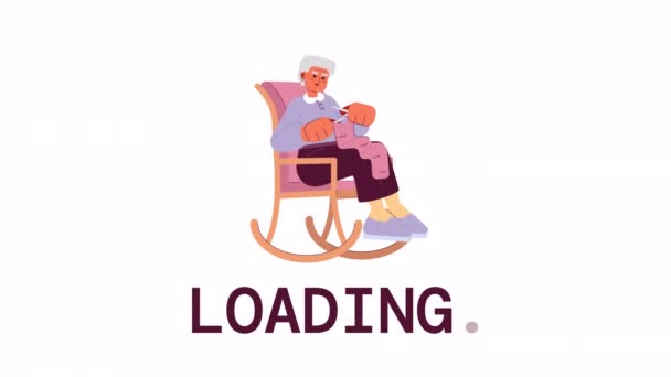 Büyükannem Yükleyici Animasyon Örüyor Sallanan Sandalyedeki Hareketli Gri Saçlı Büyükanne — Stok video